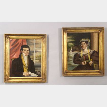 American School, 19th Century Pair of Portraits of a Lady and a Gentleman.
