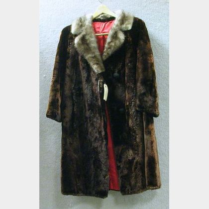 Lady's Vintage Seal Fur Coat with Mink Collar