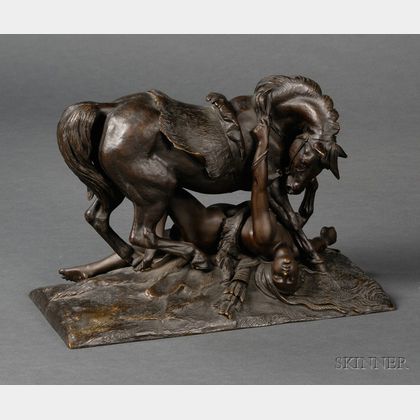 Theodore Gechter, (French, 1796-1844) Bronze "Fallen Amazon" Figure Group