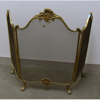 Louis XV Style Brass and Wire Three-Panel Folding Footed Fireplace Screen