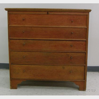 Pine Blanket Chest over Three Long Drawers