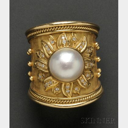 18kt Gold, Mabe Pearl, and Diamond Ring, Elizabeth Gage