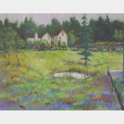Framed Mixed Media with Oil on Canvasboard Spring Landscape with House
