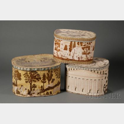 Three Large Wallpaper-covered Band/Hat Boxes