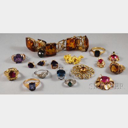 Large Group of Mostly Gold Gem-set Jewelry