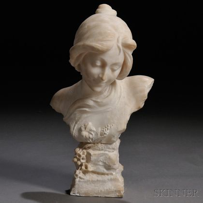 Continental School, Late 19th/Early 20th Century Alabaster Bust of a Woman with Long Hair