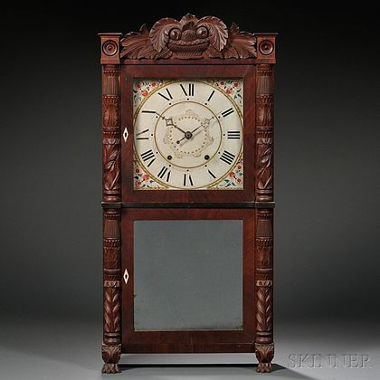 M. & E. Blakeslee Carved Front Mahogany Clock