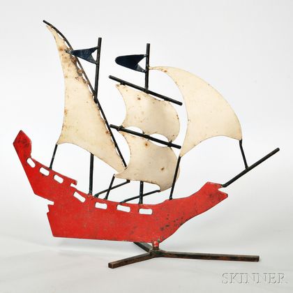 Paint-decorated Metal Sailing Ship Weathervane