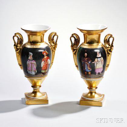 Pair of Limoges Porcelain Vases with Chinoiserie Scenes