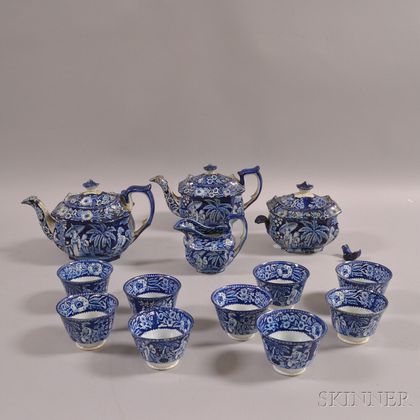 Staffordshire Blue Transfer-decorated Tea Set