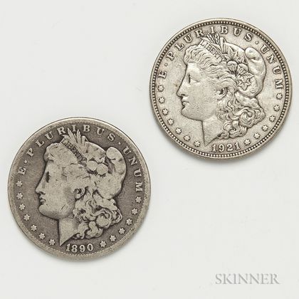 1890-CC and 1921-D Morgan Dollars.