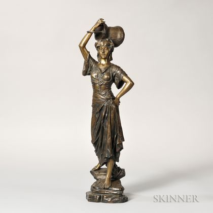 Edouard Drouot (French, 1859-1945) Bronze Figure of a Woman Supporting a Basin