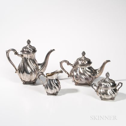 Four-piece German Sterling Silver Tea and Coffee Service