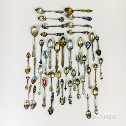 Group of Sterling Silver and .800 Silver Souvenir Teaspoons and Demitasse Spoons