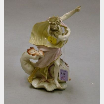 Continental Porcelain Figure of Neptune Riding a Dolphin