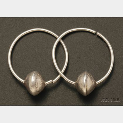 Pair of Southwest Silver Loop and Ball Earrings