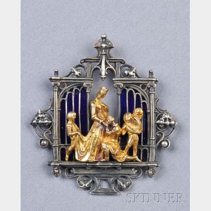Gothic Revival 18kt Gold and Oxidized Silver Pendant, Froment-Meurice