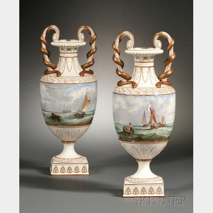 Pair of Wedgwood Marine Decorated Pearlware Vases