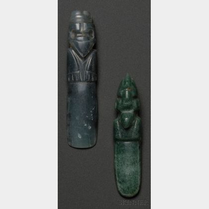 Two Pre-Columbian Carved Jade Bird Pendants