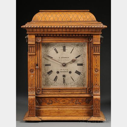 American Eastlake Carved Oak Mantel Clock
