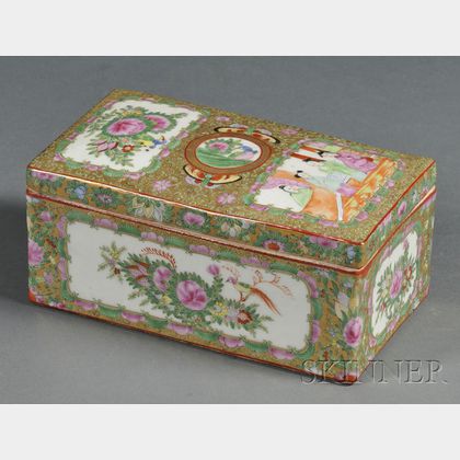 Rose Medallion Decorated Porcelain Brush Box and Cover