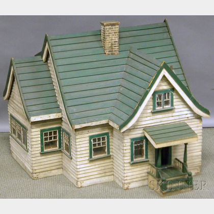 Scale Model White and Green-painted Wood Clapboard Two-story House