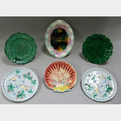 Six Assorted Majolica Ceramic Plates and Dishes