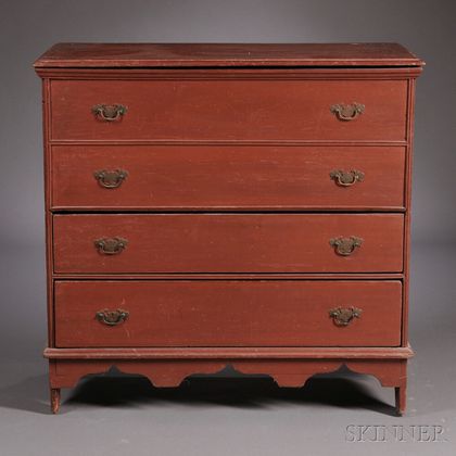 Red-painted Poplar Chest over Two Drawers