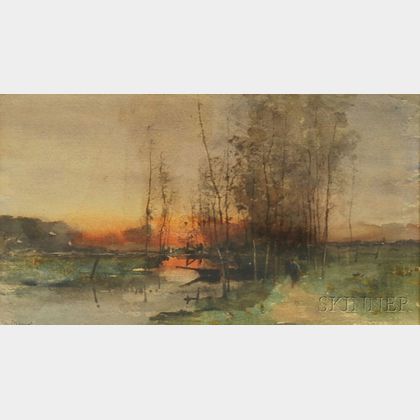 Henri Stacquet (Belgian, 1838-1906) Sunset Landscape.
