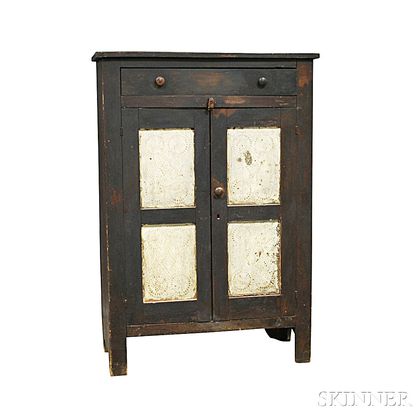 Country Black-painted One-drawer Pie Safe