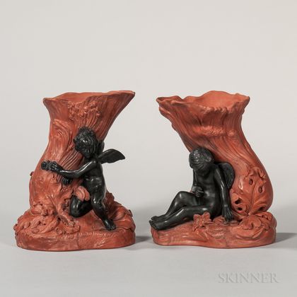 Pair of Rosso Antico and Black Basalt Figural Vases