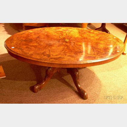 George II Style Oval Inlaid and Burl Veneer Low Table. 