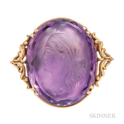 Antique 14kt Gold and Amethyst Cameo Cuvee Brooch
