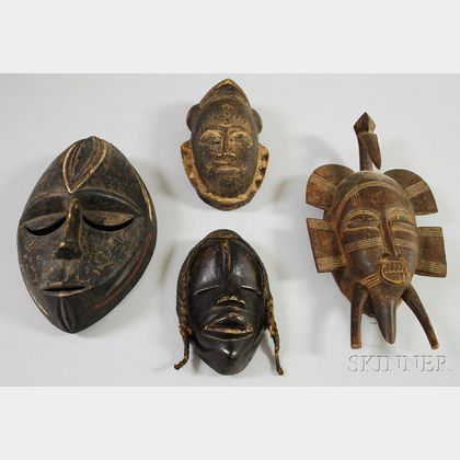 Four Wooden Carved African Masks