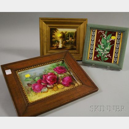 Three Framed Hand-painted Porcelain Items