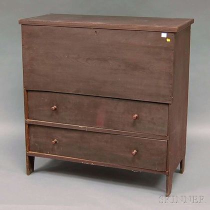Brown-painted Poplar Blanket Chest over Two Long Drawers