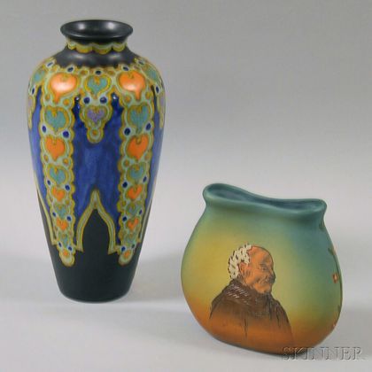 Weller "Dickens Ware" and Gouda Art Pottery Vases