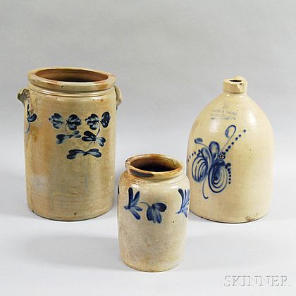 Three Cobalt-decorated Stoneware Vessels