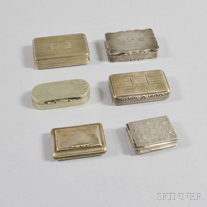 Five English Sterling Silver Snuff Boxes
