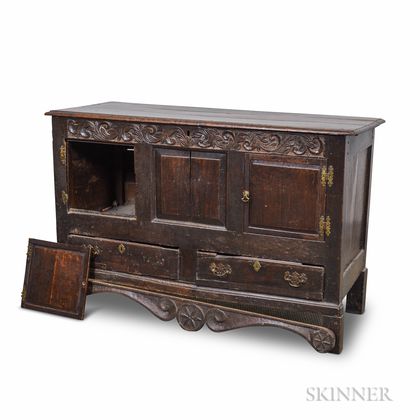 Large English Carved Oak Two-drawer Chest