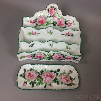 Continental Floral-decorated Hand-painted Porcelain Pen Tray and Letter Holder. Estimate $20-200