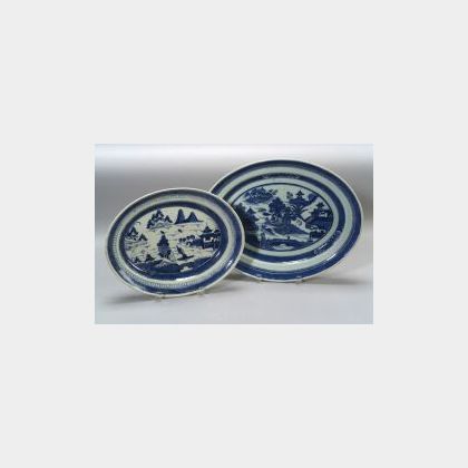 Two Blue and White Chinese Export Porcelain Oval Platters