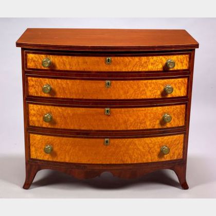Federal Mahogany and Bird's-eye Maple Veneer Inlaid Bowfront Chest of Drawers