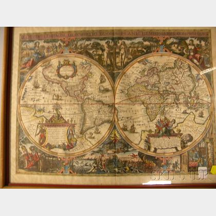 Decorative Hand-colored World Projection Map after Joannes Jansson