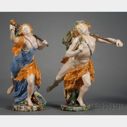 Pair of Wedgwood Majolica Bacchanalian Figures