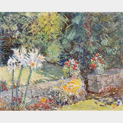 Roger Wilson Dennis (American, 1902-1996) Garden (with Lilies)