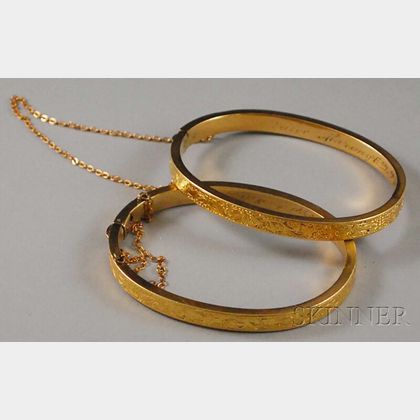 Pair of Victorian 14kt Gold Child's Hinged Bangle Bracelets