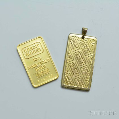10g Credit Suisse Gold Ingot and a Promotional Pendant