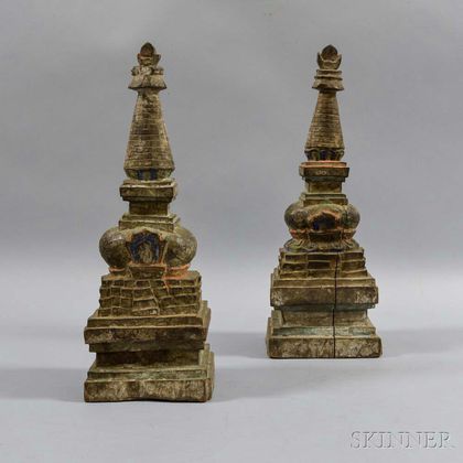 Pair of Tibetan Wood Pagodas