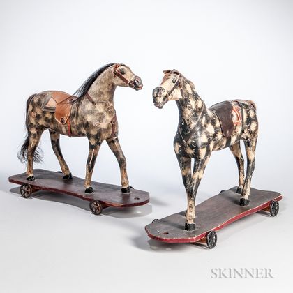 Two Carved and Painted Horse Pull Toys